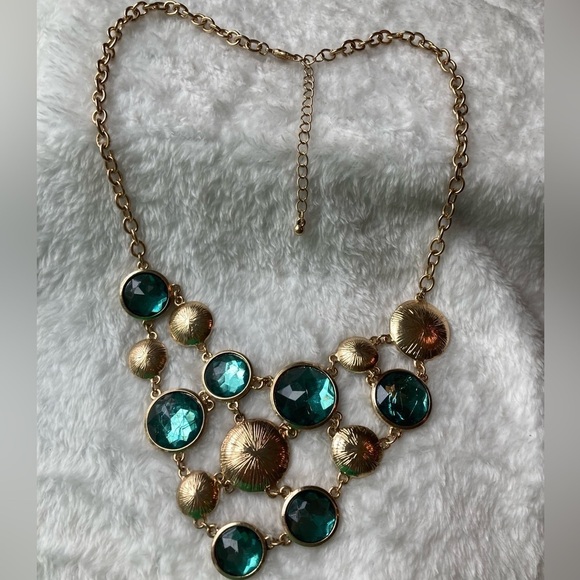 Teal & Gold Tone Bib Necklace - Picture 1 of 7